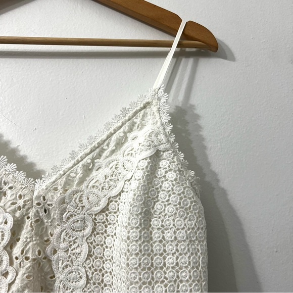 Womens White Lace Eyelet Embroidered Cottagecore Festival Romantic Tank Cami Top - Picture 3 of 13